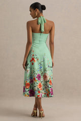 Auburn | Mint Placement Floral Halter-Neck Midi Dress