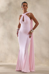 Rhoda | Light Pink Twist Halter-Neck Cape Maxi Dress