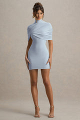Perdi | Powder Blue Bodycon Mini Dress With Twisted Cape