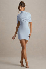 Perdi | Powder Blue Bodycon Mini Dress With Twisted Cape
