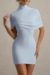 Perdi | Powder Blue Bodycon Mini Dress With Twisted Cape