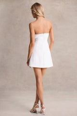 Daffodil | White Bandeau Mini Dress With Large Floral Corsage