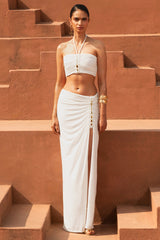 Coastline | White Ruched Maxi Skirt With Split