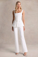 Aceline | White Square-Neck Tailored Jumpsuit