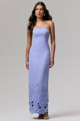 Samara | Purple Bandeau Maxi Dress With Cut-Out Crochet Hem