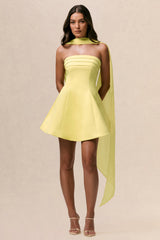 Love Me | Lemon Satin Skater Mini Dress With Chiffon Scarf