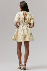 Delight | Lemon Print Plunge-Neck Ruffled Mini Dress