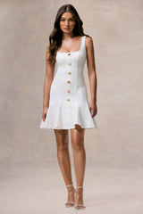 Love Yourself | White Square-Neck Mini Dress With Buttons