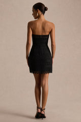 Kerry | Black Lace Bandeau Mini Dress With Bow-Detail