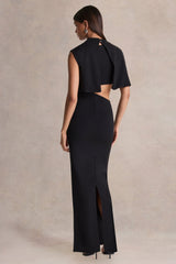 Roseth | Black High-Neck Maxi Dress With Removable Cape