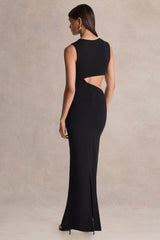 Roseth | Black High-Neck Maxi Dress With Removable Cape