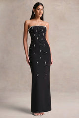 Rominia | Black Bandeau Hand-Embellished Maxi Dress