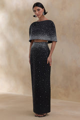Fabiana | Black Hand-Embellished Maxi Skirt