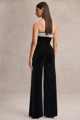 Emelie | Black Velvet Hand-Embellished Bandeau Jumpsuit