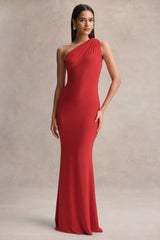 Ottilie | Red Asymmetric-Neck Maxi Dress