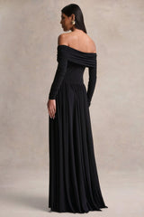 Saskia | Black Bardot-Neck Maxi Dress