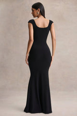 Piper | Black Square-Neck Maxi Dress With Cap-Sleeves