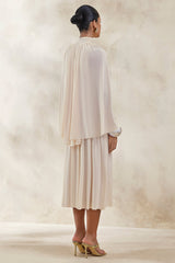 Honora | Cream High-Neck Midi Dress With Cape-Sleeves