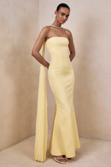 Avery | Lemon Bandeau Maxi Dress With Embellished Scarf