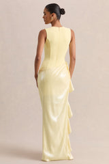 Ada | Lemon Crew-Neck Maxi Dress With Sheer Skirt And Ruffled Detailing