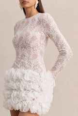 Cecilia | White Crew-Neck Mini Dress With Ruffled Skirt