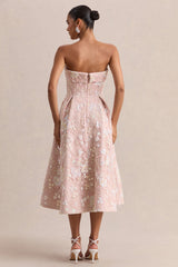 Amaris | Pink Embellished Floral Bandeau Skater Midi Dress