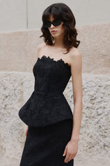 Delvine | Black Lace Bandeau Corset Maxi Dress