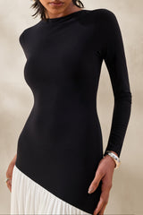 Jasira | Black & White Crew-Neck Maxi Dress With Asymmetric Drop-Waist