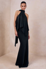 Sancelle | Black Matte Satin Halter-Neck Top