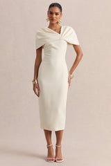 Novalie | Cream V-Neck Midi Dress With Twist-Detail