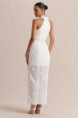 Tover | White Broderie Plunge-Neck Maxi Dress