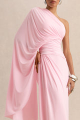 Sabella | Pink Asymmetric-Neck Maxi Dress