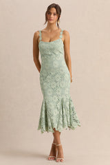 Melia | Sage Lace Scoop-Neck Midi Dress