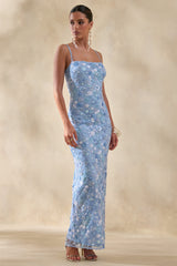 Miren | Light Blue Embellished Sequin Bandeau Maxi Dress