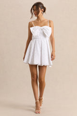 Elina | White Square-Neck Mini Dress With Bow Detail