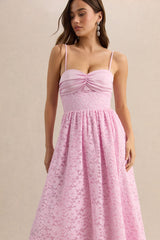 Gloriana | Pink Lace Sweetheart-Neck Midi Dress
