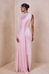Mirelle | Light Pink Boat-Neck Maxi Dress With Cape-Sleeve