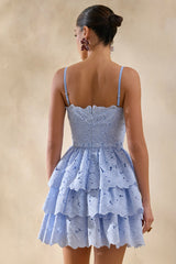 Winona | Powder Blue Lace Square-Neck Mini Dress With Ruffled Detailing