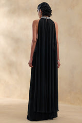 Marie | Black Halter-Neck Maxi Dress With Embellished Detailing