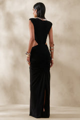 Imelda | Black Boat-Neck Maxi Dress With Body Cut-Out Details