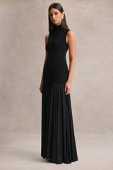 Gigi | Black High-Neck Maxi Dress With Drop-Waist And Sheer Skirt