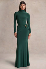 Solarium | Dark Green Long-Sleeve Maxi Dress With Gold Detail
