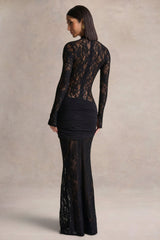 Akira | Black Lace Maxi Dress With Sash-Detail