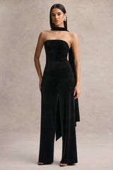 Arcane | Black Velvet Bandeau Jumpsuit With Scarf