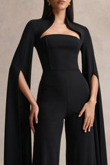 Elisabetta | Black Square-Neck Jumpsuit With Cape-Sleeves