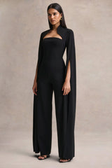 Elisabetta | Black Square-Neck Jumpsuit With Cape-Sleeves
