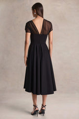 Rosette | Black Asymmetric-Neck Midi Dress