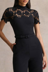 Orlina | Black High-Neck Jumpsuit With Lace Detailing