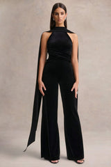Madalina | Black High-Neck Jumpsuit With Scarf-Detail
