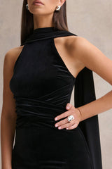 Madalina | Black High-Neck Jumpsuit With Scarf-Detail